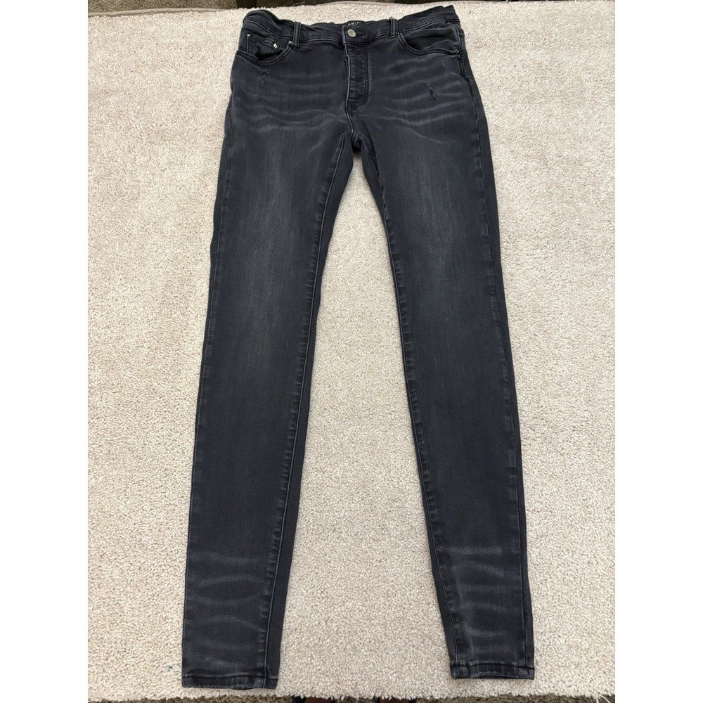 Men's Amiri Straight Leg Skinny Dark Wash Jeans Holey Size 35